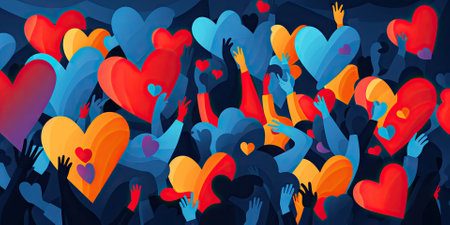 Valentine's day background with hearts and people. Vector illustration.の素材