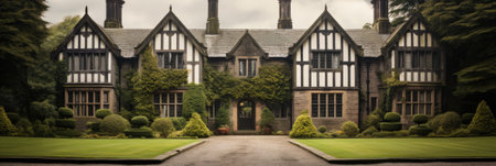 Panoramic view of a beautiful English country house in the countrysideの素材