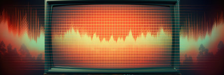 Retro TV with abstract sound wave background. 3d illustration.の素材