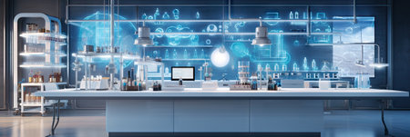 3d rendering of laboratory interior with lab equipment and science research conceptの素材