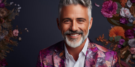 Portrait of a handsome mature man with grey hair and beard.の素材