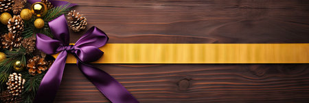 Christmas background. Top view of christmas decorations on wooden background.の素材