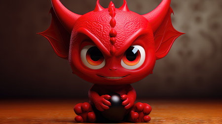 3d illustration of a red monster with a ball in his handsの素材