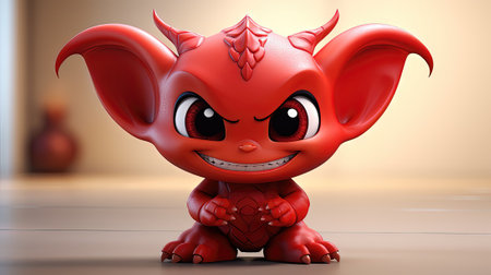 3d rendering of a cute little devil with red skin and hornsの素材