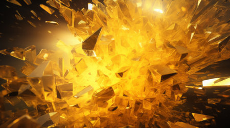 3d rendering of abstract geometric shapes in yellow color isolated on black backgroundの素材