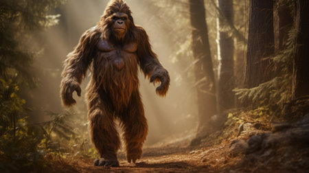 sasquatch in the forest. Fantasy world. 3d renderingの素材