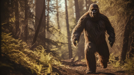 sasquatch walking in the forest. Fantasy forest. 3d rendering.の素材