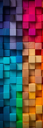 Colorful wooden cubes of different sizes as a background. Toned.の素材
