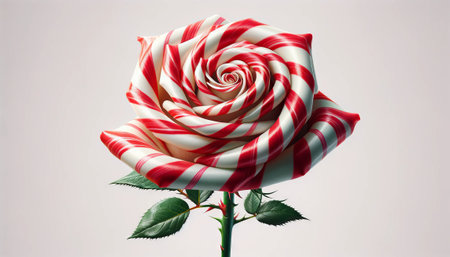 Red and white striped candy cane rose isolated on a white background.の素材