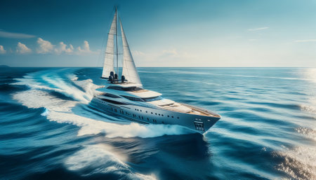 Yacht in the sea. 3d rendering. Computer digital drawing.の素材