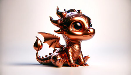 Golden dragon on a white background. 3d illustration. Studio shot.の素材
