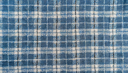 Blue plaid fabric texture background. Close up of checkered fabric texture.の素材