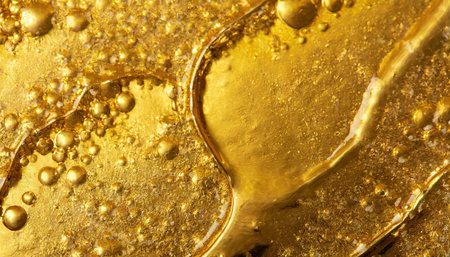 golden abstract background with bubbles, macro close-up shot.の素材