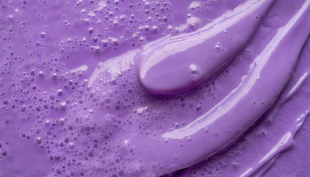 Purple cosmetic texture with bubbles as background, close-up.の素材