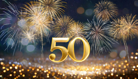 anniversary celebration with fireworks and bokeh light backgroundの素材