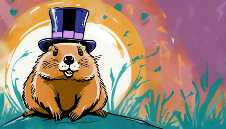 Cute hamster in top hat. Vector illustration for your designの素材