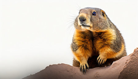 Marmot on a sand dune on a white background.の素材