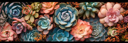 Variety of succulent plants. Succulents background.の素材