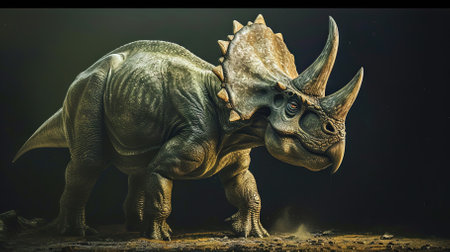 Dinosaur Triceratops on black background. 3d renderingの素材