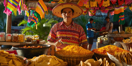 Unidentified man selling traditional mexican food at street market in Cartagena, Colombiaの素材