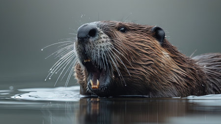 shot of a wild beaver swimming in water, nature series.の素材