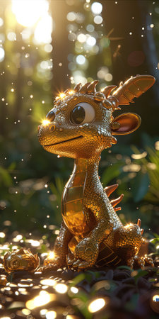 dragon statue in the garden at night with sun light and bokehの素材