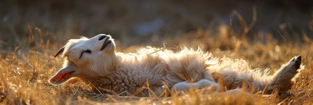 Sheep lying in the sun on the meadow. Sheepsの素材