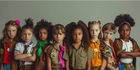 Portrait of a group of children of different nationalities. Studio shot.の素材