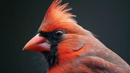 Male cardinal (cardinalis cardinalis) on a black backgroundの素材