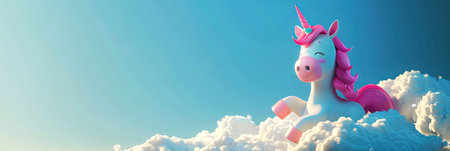 Unicorn on the clouds. 3d illustration. Banner.の素材