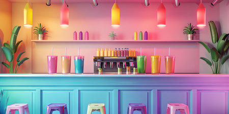 Colorful shelves with candles and candies in cafe interior. Vector illustrationの素材