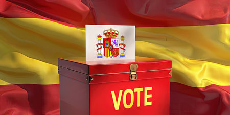 Voting concept - Ballot box on Spain flag background, 3D renderingの素材
