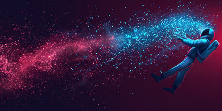 Astronaut flying in space. Futuristic background. 3D renderingの素材