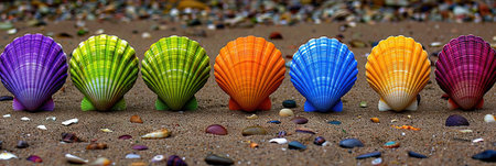 Colorful seashells on the beach. Summer holidays concept.の素材