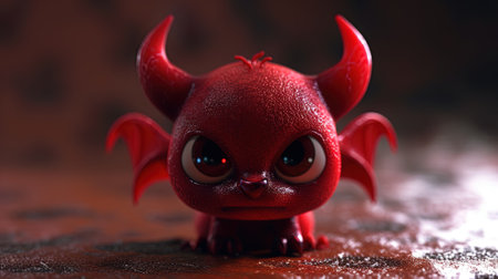 Funny red monster with horns. Halloween concept. 3d renderingの素材