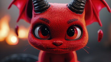 Funny red monster with big eyes. Halloween concept. 3d renderingの素材