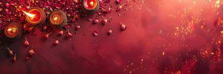 Happy Diwali - Clay Diya lamps lit during Dipavali, Hindu festival of lights celebration.の素材