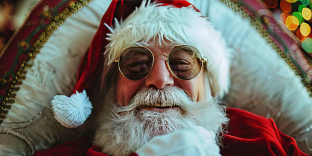 Portrait of santa claus in christmas hat and glassesの素材