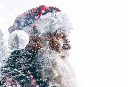Portrait of Santa Claus in the forest with snowflakes.の素材