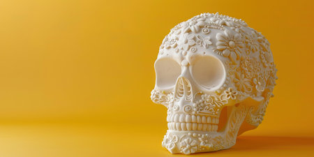 Day of the Dead sugar skull on yellow background. 3d illustrationの素材
