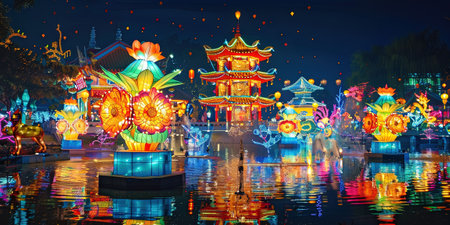 Colorful lanterns at the Chinese New Year festival in Thailand.の素材