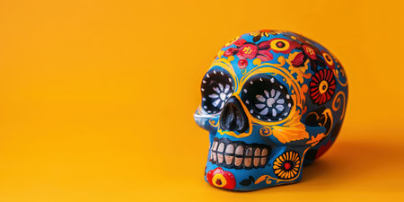 Mexican sugar skull on orange background. Day of the Dead conceptの素材