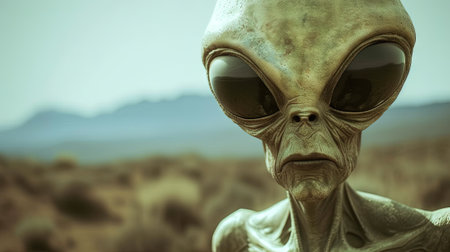 Alien in the desert, vintage toned. 3d rendering.の素材