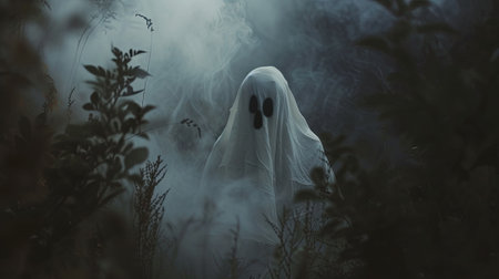Scary ghost in the misty forest. 3d rendering.の素材