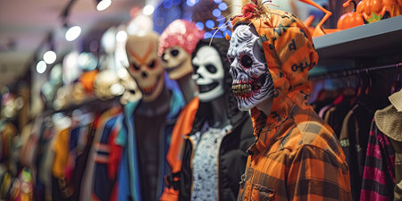 Halloween decorations in the shop of halloween costumes and masksの素材