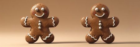 Two gingerbread men on a brown background. 3d rendering.の素材