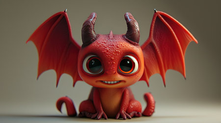 3d illustration of a cute red devil with big eyes and tailの素材