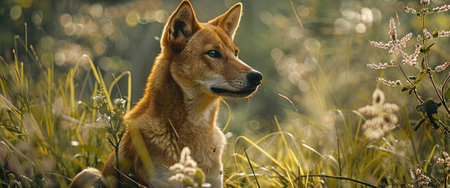 Portrait of a beautiful red jackal in the grassの素材