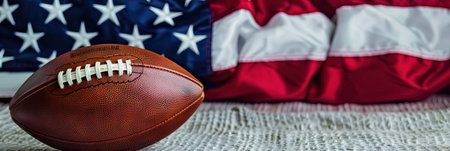 American football ball and american flag on white background. American football conceptの素材