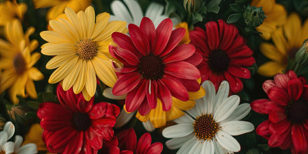 Colorful daisy flowers in the garden. Natural floral background.の素材